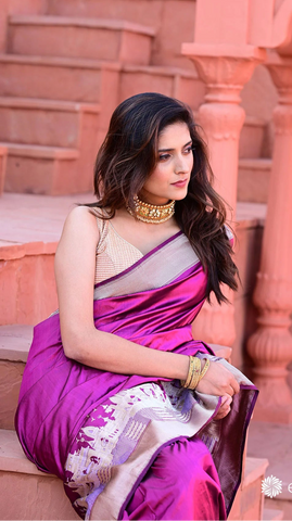 Kashi Elegance – Purple and Gold Mashru Silk Banarasi Handloom Saree