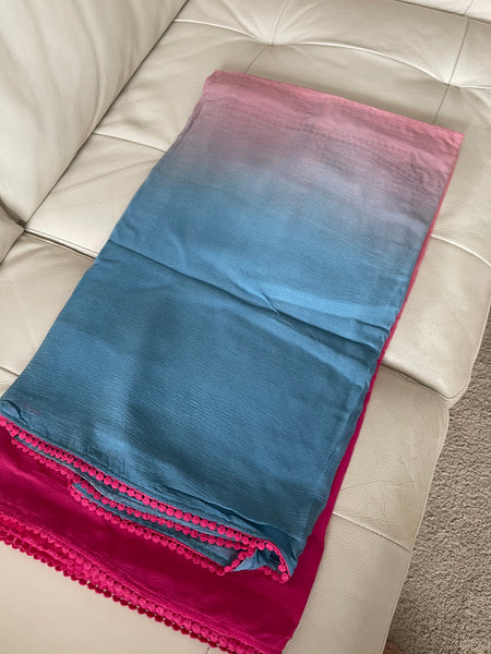 Pastel Blue Pink Multicolored Pure Georgette Chiffon Alia Bhatt Saree