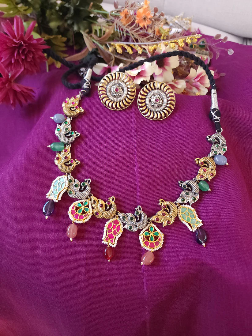 Amora German silver alike fusion necklace set