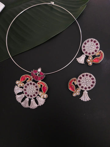 Achyutha Ruby Pink fusion choker necklace set