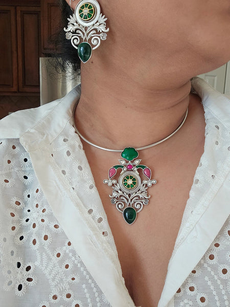Achyutha Ruby and Emerald fusion choker necklace set
