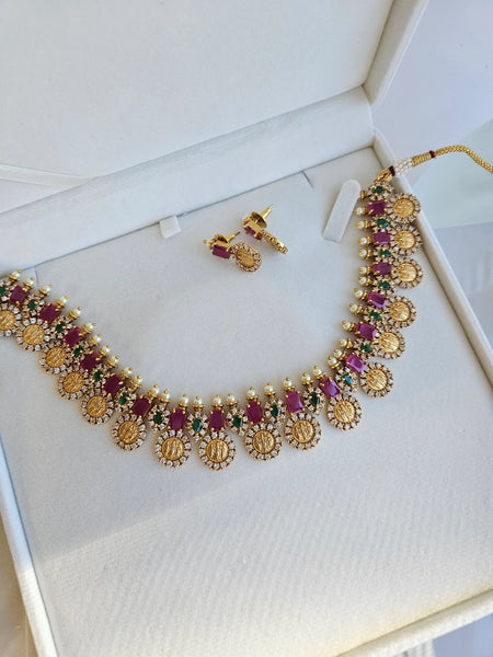 Bhani Ruby goldplated statement choker necklace set