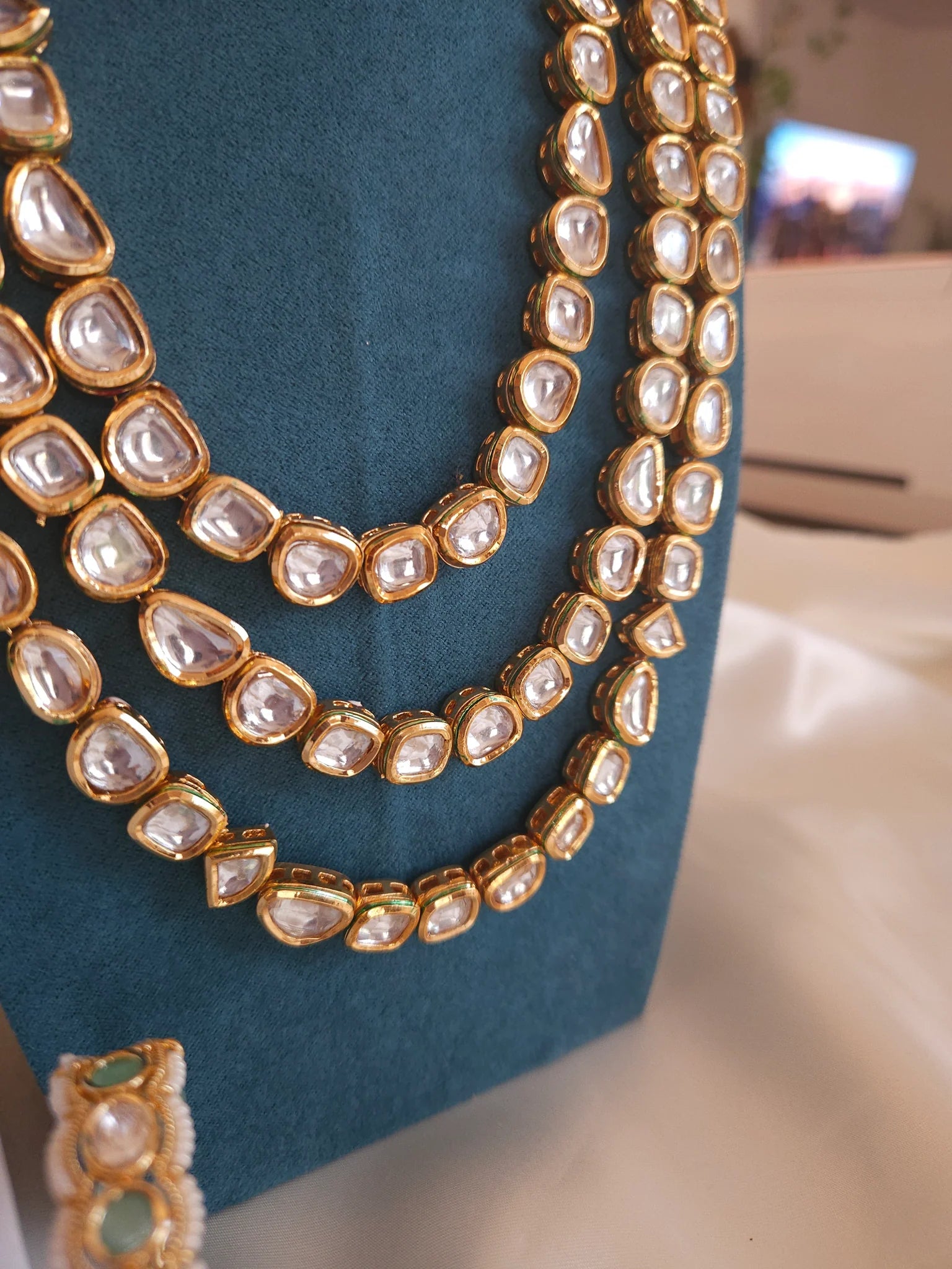 Long Layered Kundan Necklace and Earring Set –