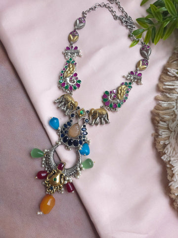 Silveralike Dualtone Brass Multicolor Necklace and Earring Set