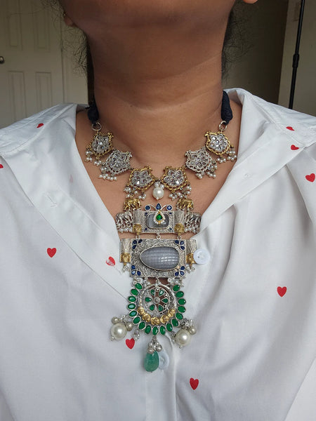 Silveralike Dualtone Brass Choker Necklace and Earring Set