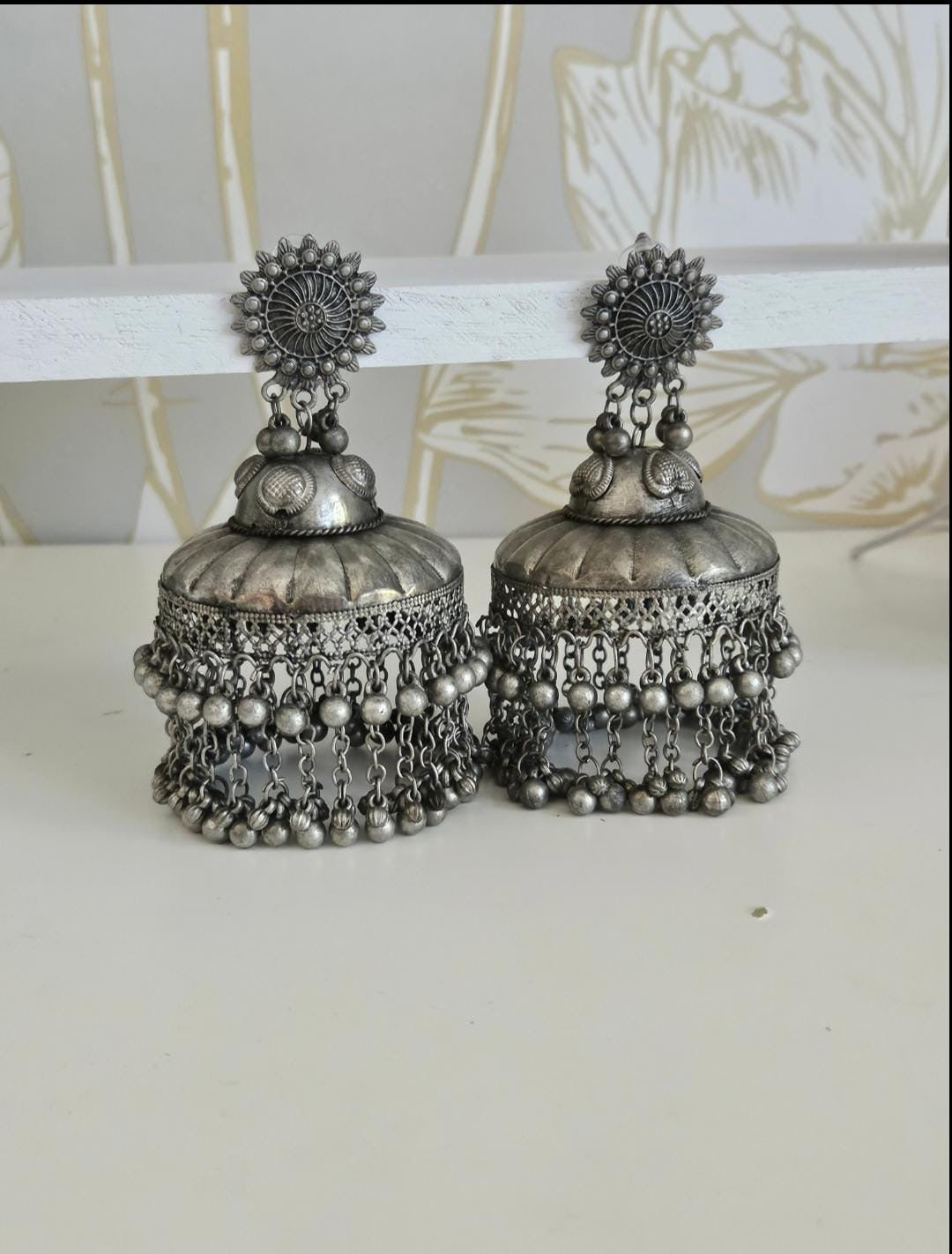 Black metal jhumkas earrings –