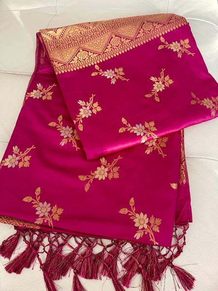 Rani Hot Pink Soft Floral Silk Saree