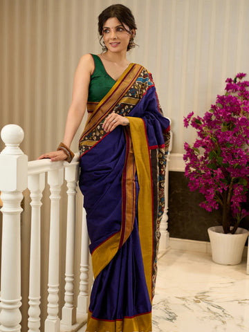 Khun saree with hand-painted Kalamkari pallu