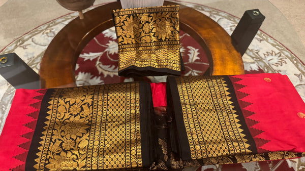 Red, Black, and Gold Dual Tone Pure Silk Handloom Gadwal Saree