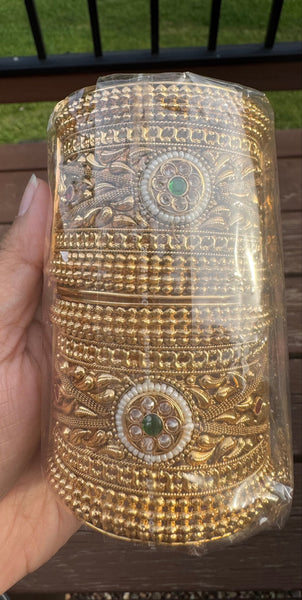 Gold plated Rajwadi Antique Broad Bangles Single openable Kada Bangle (1 Pair)