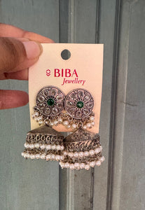 Green Brass Jhumka Earrings