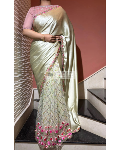 Mint Green Spring Whispers Satin & Net Half Saree