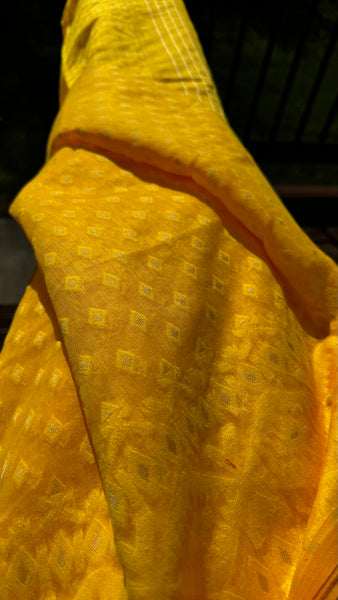 Yellow Jamdani Saree with Traditional Woven Design