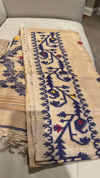 Navy Blue Handwoven Pure Tussar Silk Jamdani Saree