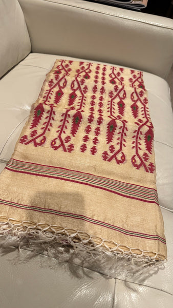 Red Handwoven Pure Tussar Silk Jamdani Saree