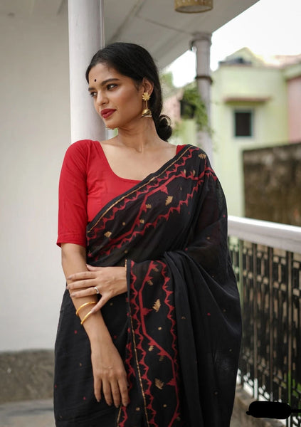 BLACK AND RED JAMDANI SAREE