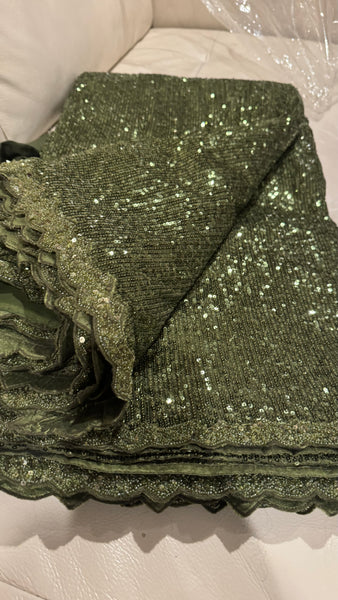 Olive Green Georgette Sequins Saree