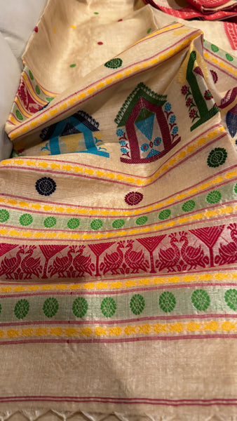 Handwoven Pure Tussar Silk Jamdani Saree