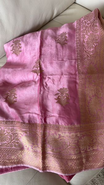 Pink and Gold Soft Mashru Silk Saree