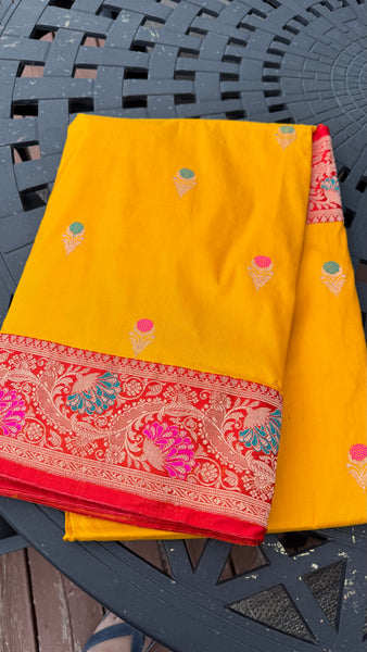 Yellow Shade Banarasi Katan Silk Handwoven Saree