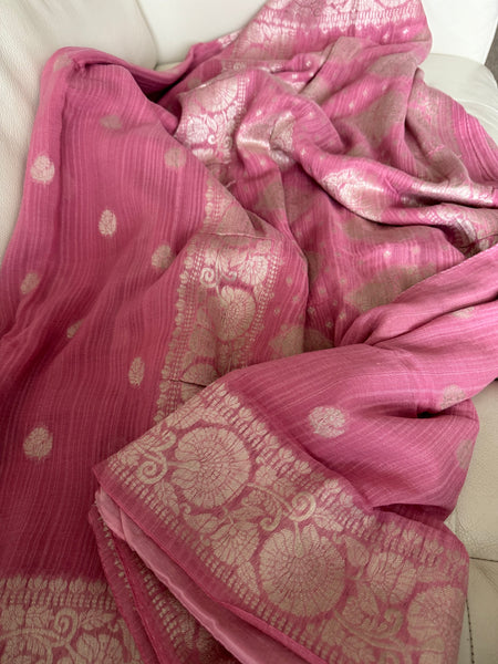 Baby Pink Khaddi Georgette Munga Silk Saree