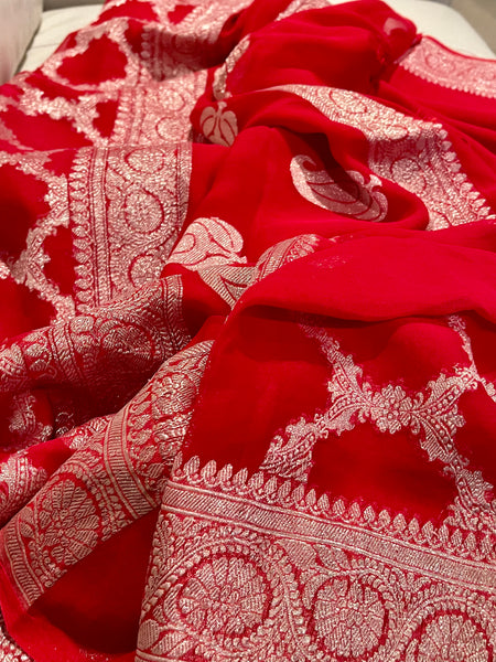 Pure Red Khaddi Chiffon Silk
