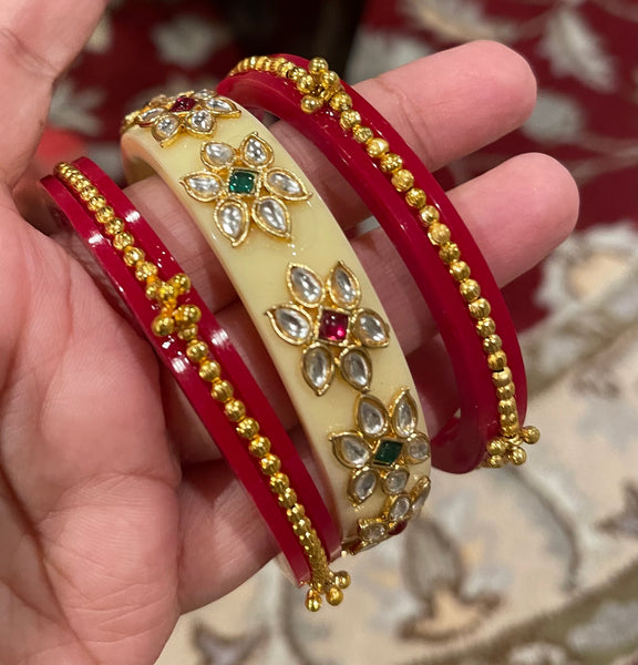 Chudla Red and White Shakha Pola Bangles