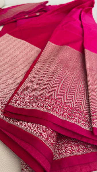 Soft Banarasi Silk Saree Rani Pink With Zari Border