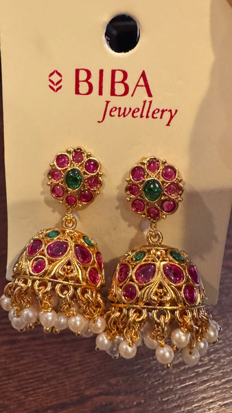 Ruby Green Kemp Stone Temple Earring