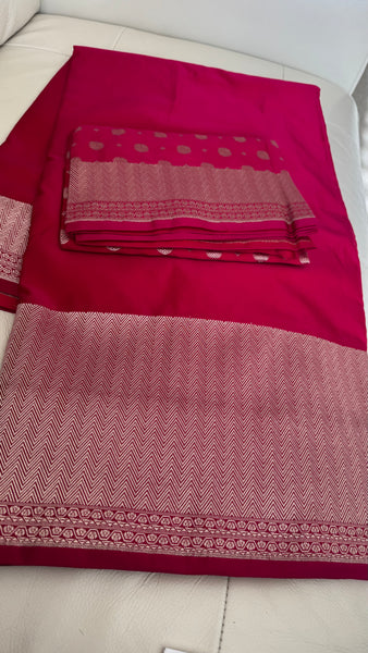 Soft Banarasi Silk Saree Rani Pink With Zari Border