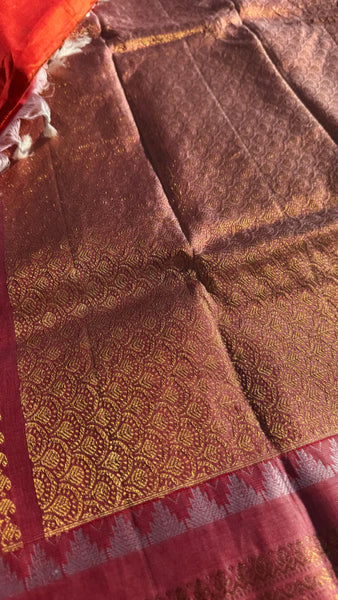 Rust Orange and Baby Pink Pure Silk Handloom Gadwal Saree