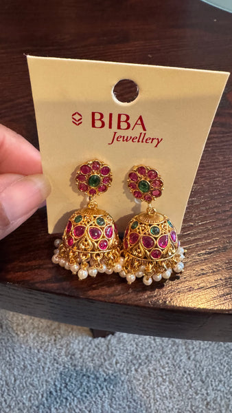 Ruby Green Kemp Stone Temple Earring