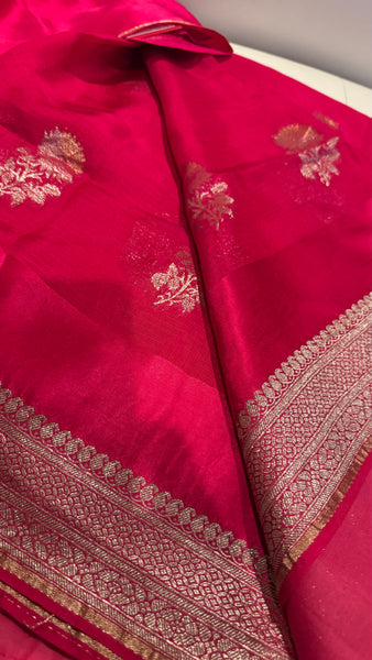 Rani Hot Pink Chiffon Georgette Saree