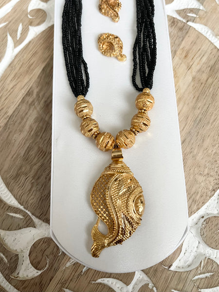Conch Citigold Black Mangalsutra Gold Plated Necklace with Earrings
