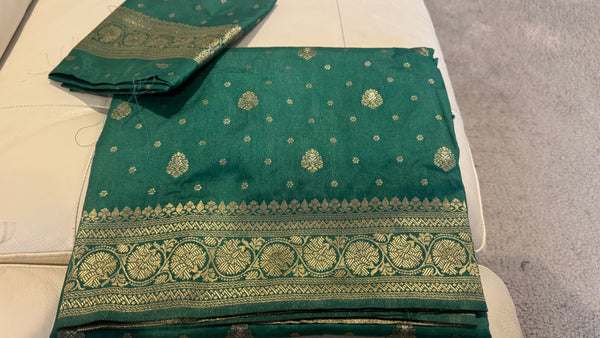 Green and Gold Pure Tussar Crepe Silk Saree