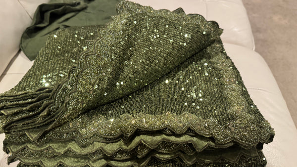 Olive Green Georgette Sequins Saree