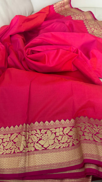 Iridescent Coral Pink Silk Saree