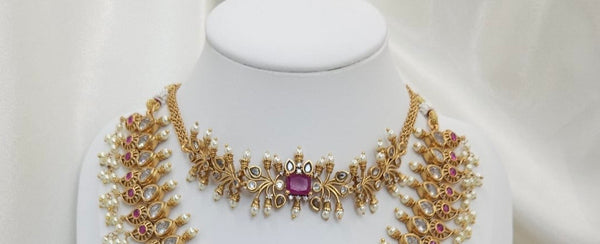 Gold-Plated Indian Choker Necklace and Earrings Set