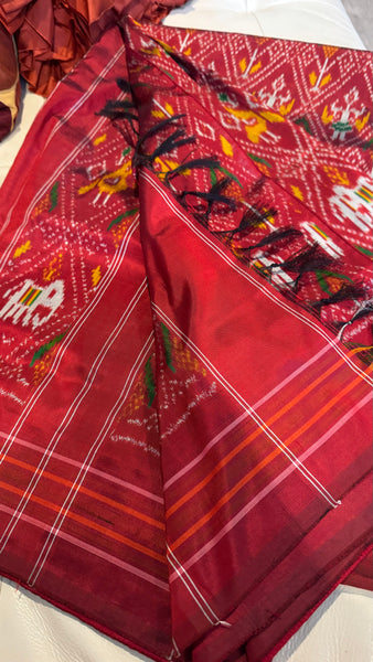 Pure Ikkat Double Weaving Silk Maroon and Multicolor Saree