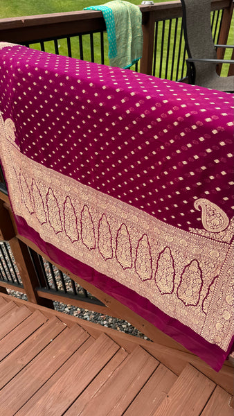 Wine Burgundy Pure Khaddi Georgette Chiffon with Stitched Net Blouse