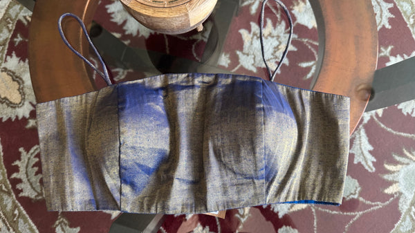 Iridescent Blue Sleeveless Square Neck Readymade Blouse