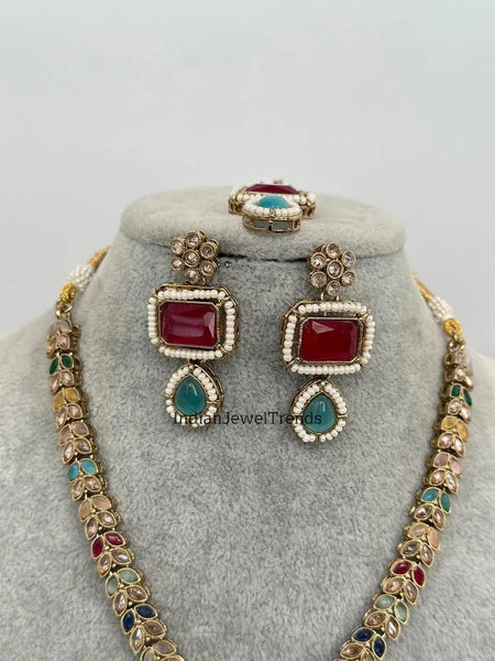 Multicolor Kundan Antique Finish necklace