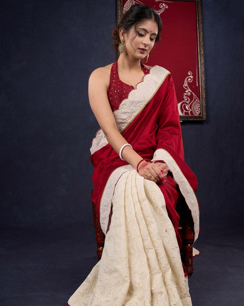 Cotton Silk & Hakoba Combination saree with beautiful Scallops
