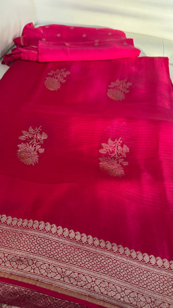 Rani Hot Pink Chiffon Georgette Saree