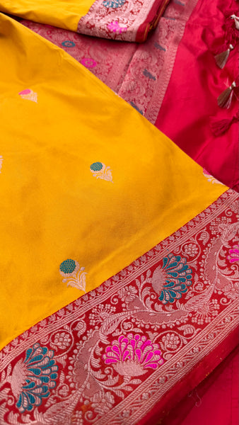 Yellow Shade Banarasi Katan Silk Handwoven Saree