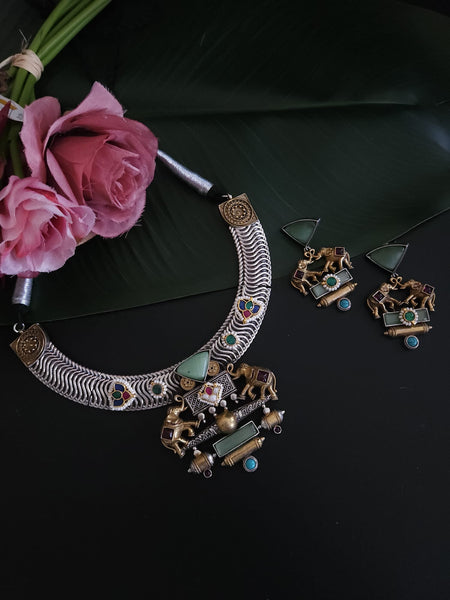 Dual Tone Hasli Necklace and Earring set