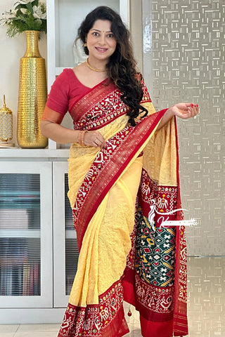 Yellow Georgette Saree with Lucknowi Work