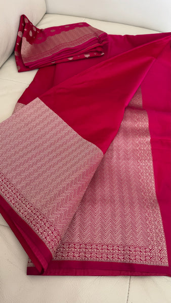 Soft Banarasi Silk Saree Rani Pink With Zari Border
