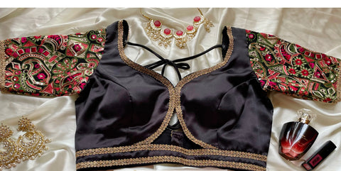 Black Blouse with Embroidered Sleeves