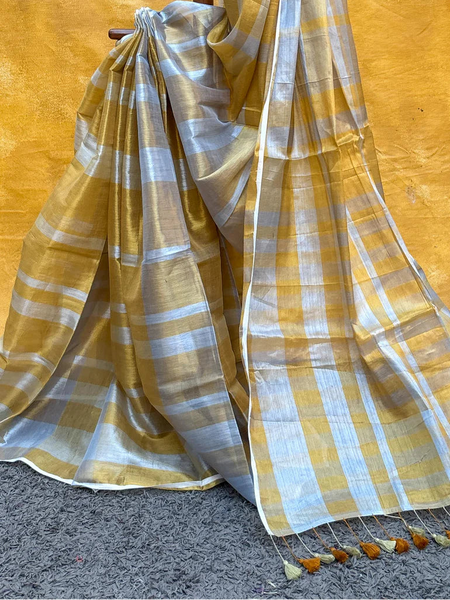 Gold and Silver Cotton Zari Saree